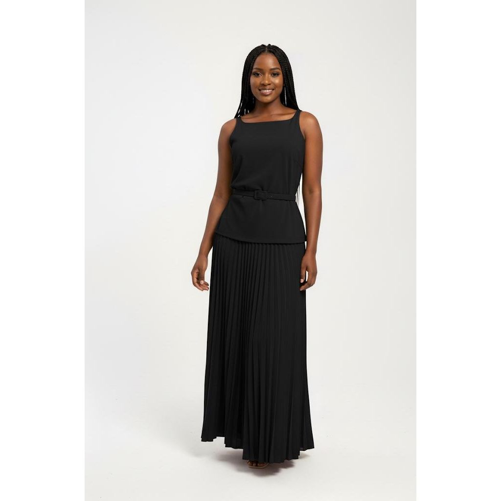 Sleeveless Top & Pleated Wide Skirt Set