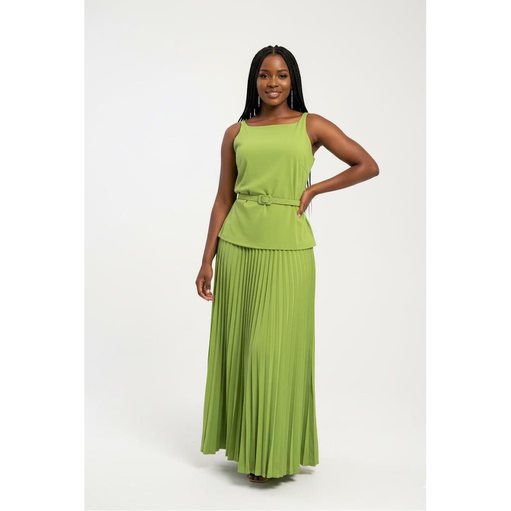 Sleeveless Top & Pleated Wide Skirt Set