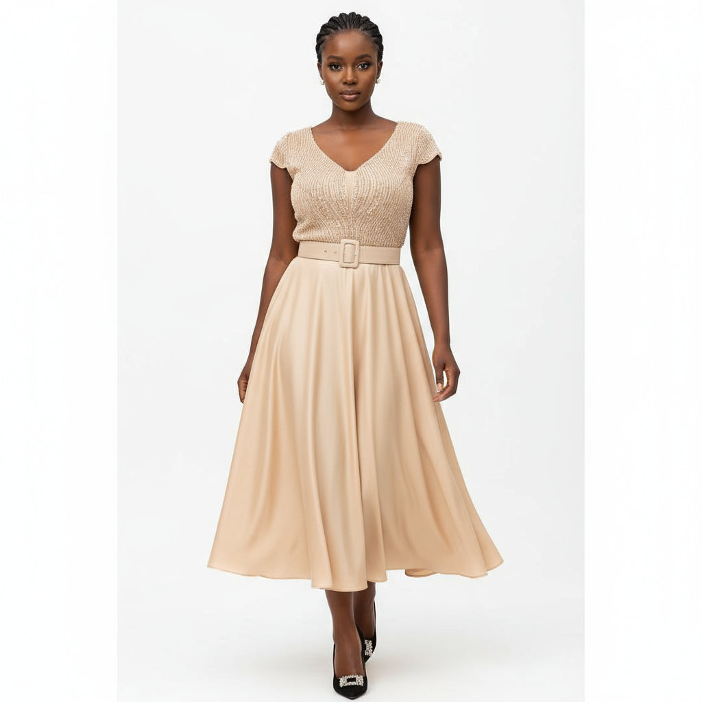 Stylish Sequins Bridesmaid Gown With A V-neck Design Dress