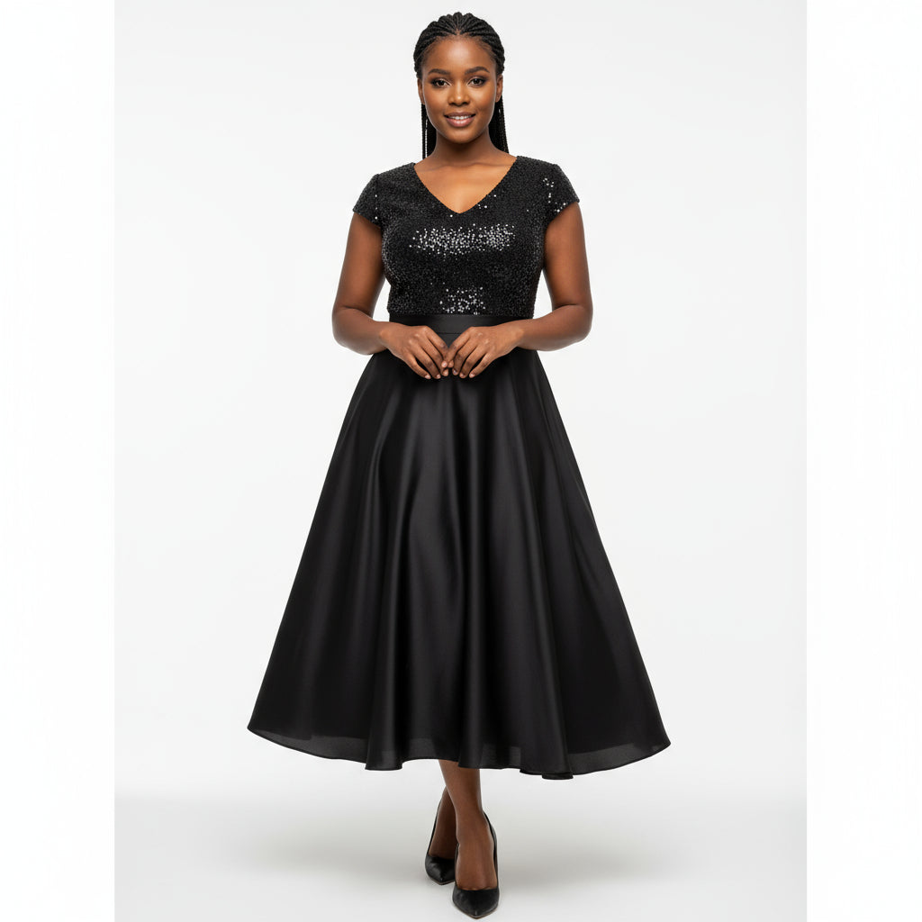 Stylish Sequins Bridesmaid Gown With A V-neck Design Dress