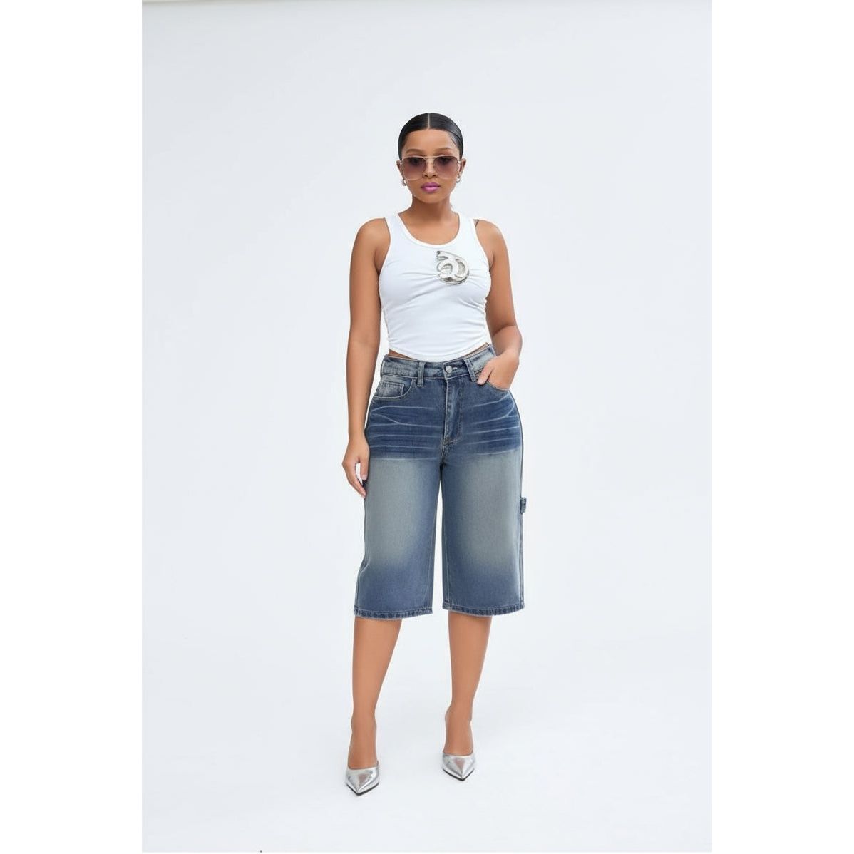 Knee-length Denim Short Jeans