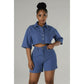 Denim Bermuda & Top Crop Jacket 2 Piece Set