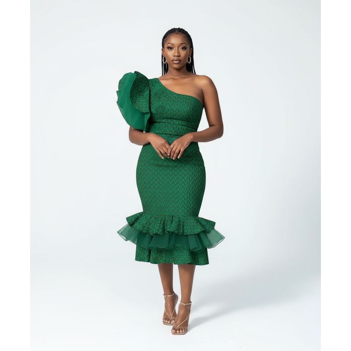 One-shoulder Dress with a Ruffled Hem