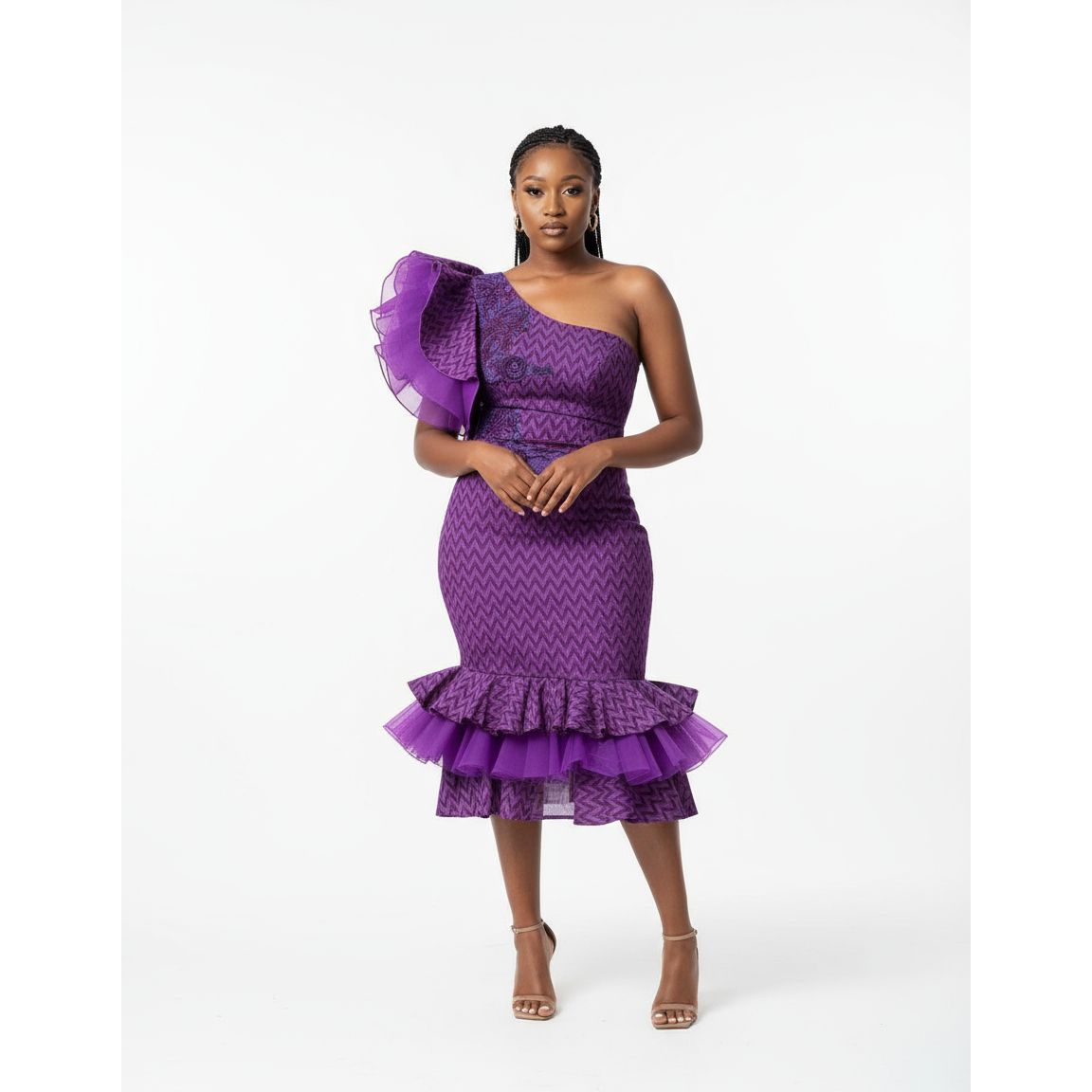 One-shoulder Dress with a Ruffled Hem