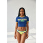 Two Piece Swimsuit with a Short-sleeve Tee Crop Top and Bikini Bottom Set