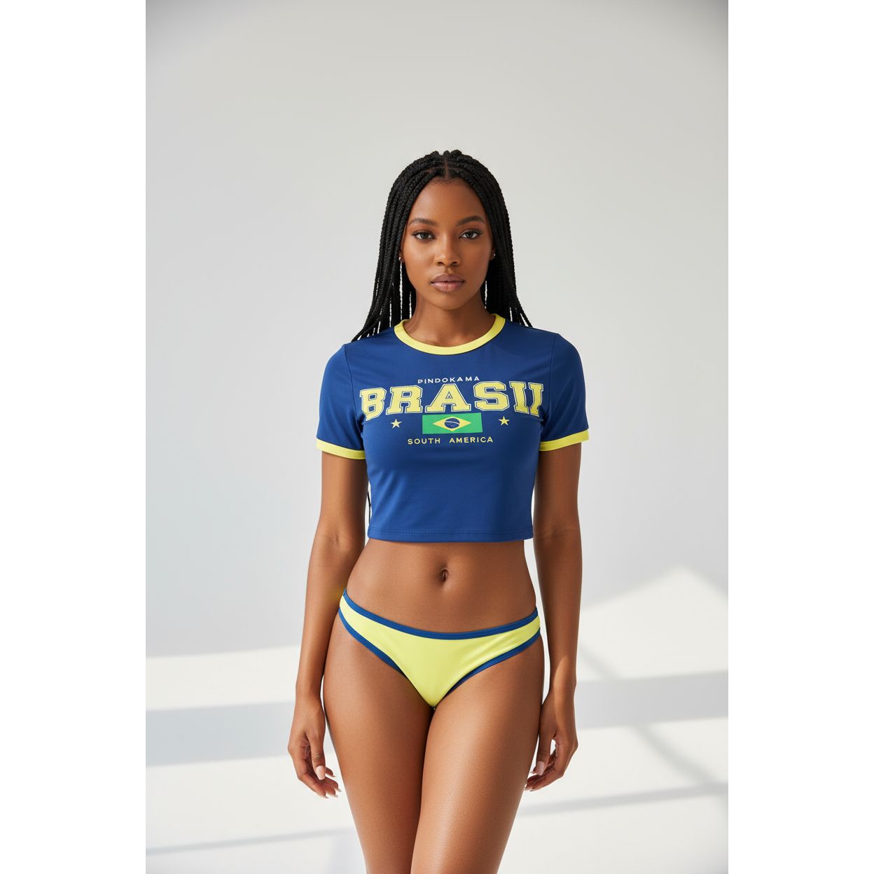 Two Piece Swimsuit with a Short-sleeve Tee Crop Top and Bikini Bottom Set