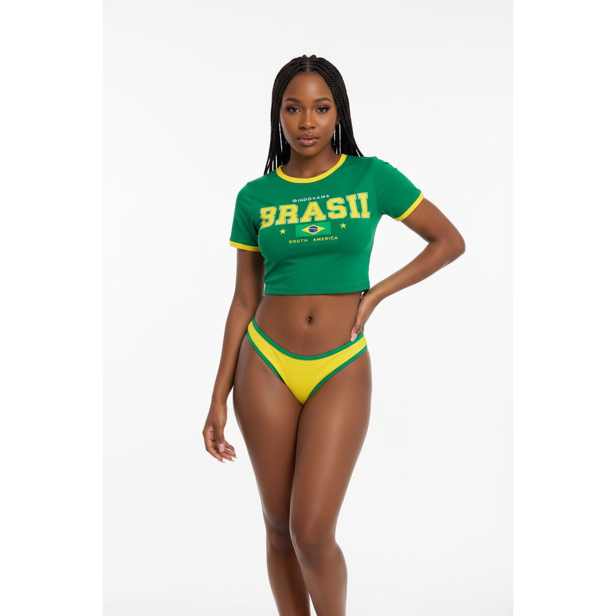 Two Piece Swimsuit with a Short-sleeve Tee Crop Top and Bikini Bottom Set