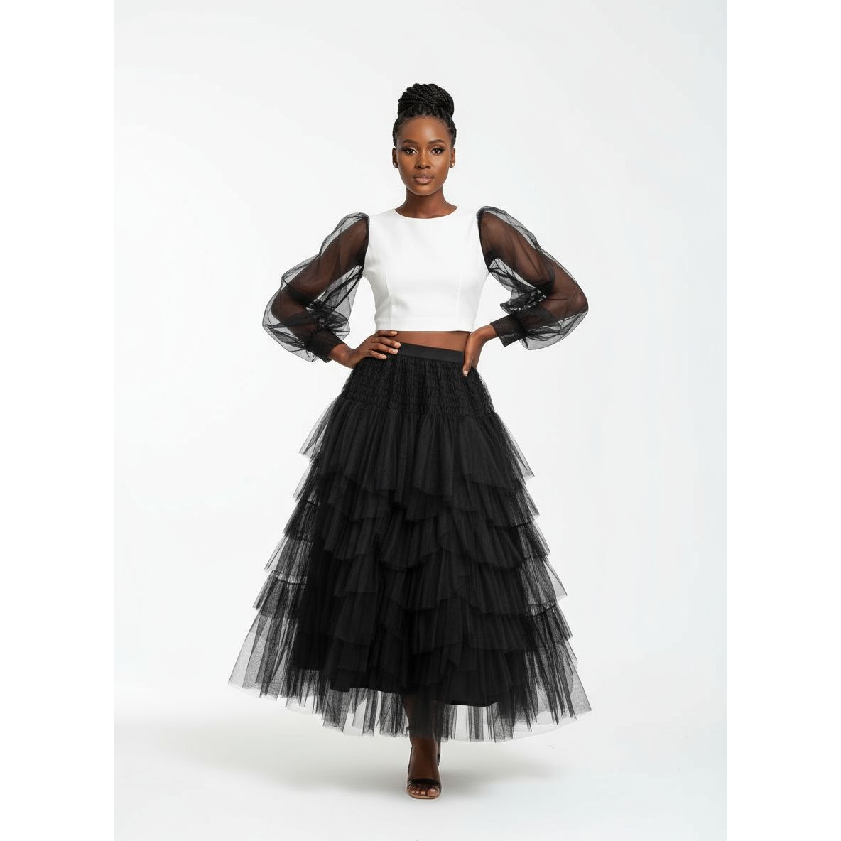 Mesh Tulle Layered Pleated Maxi Fashion Skirt