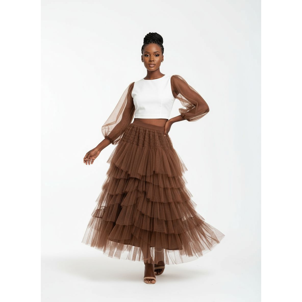 Mesh Tulle Layered Pleated Maxi Fashion Skirt