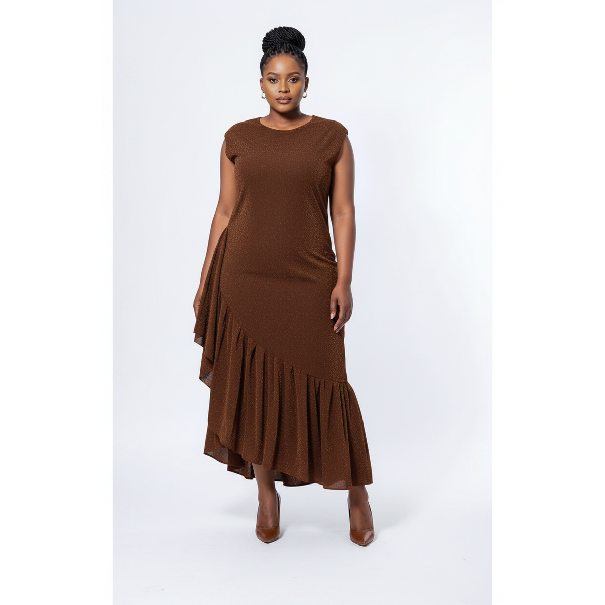 Asymmetric Cocktail Short Sleeve Sequin Ruffle Dress.