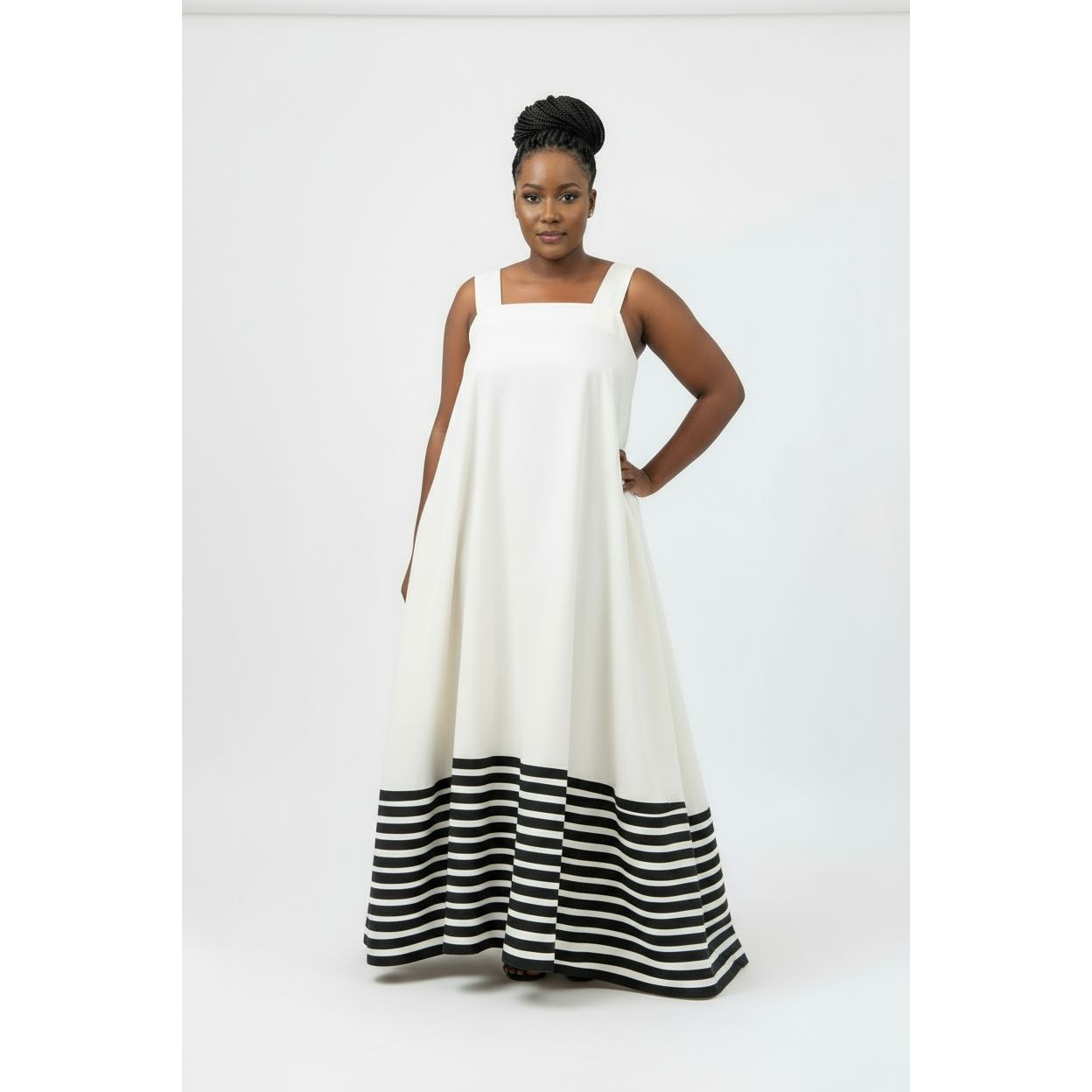 Black and White Traditional Stitched Maxi Dress