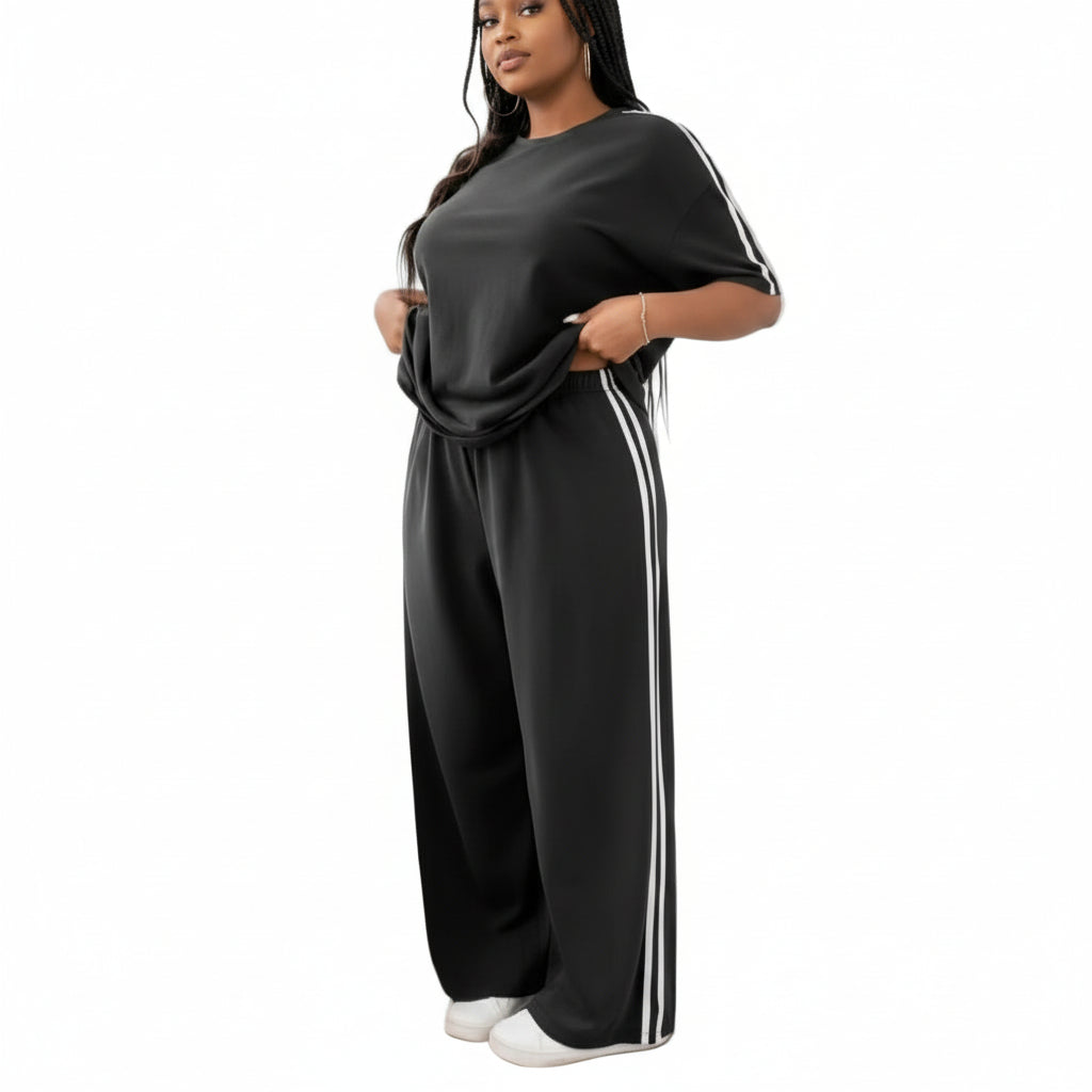 Crew Neck Short Sleeve Top And Straight Leg Distressed Loose Pants