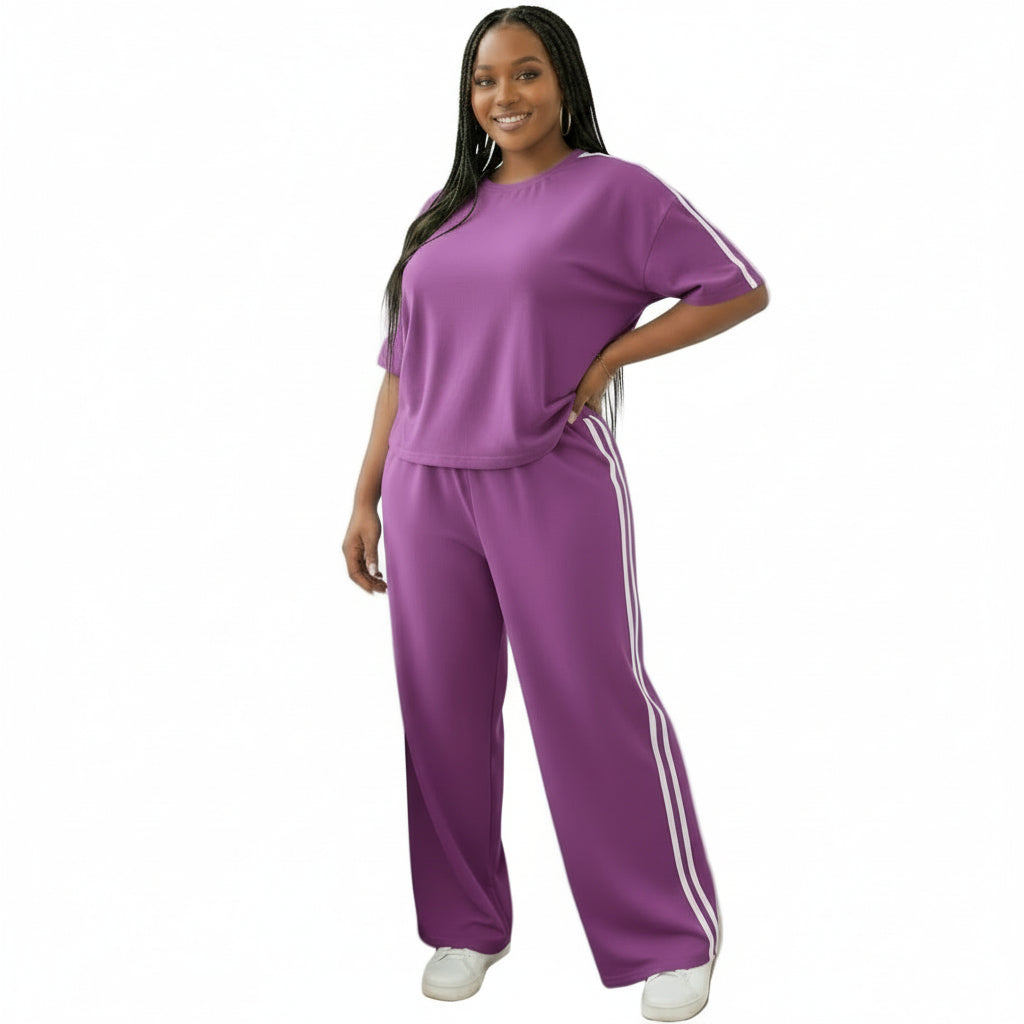 Crew Neck Short Sleeve Top And Straight Leg Distressed Loose Pants