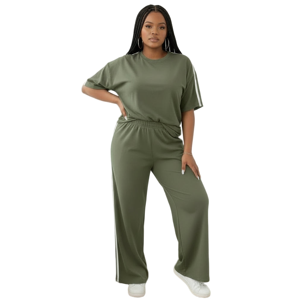 Crew Neck Short Sleeve Top And Straight Leg Distressed Loose Pants