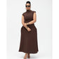 High Collar Sleeveless A-line Pleated Robe Maxi Dress
