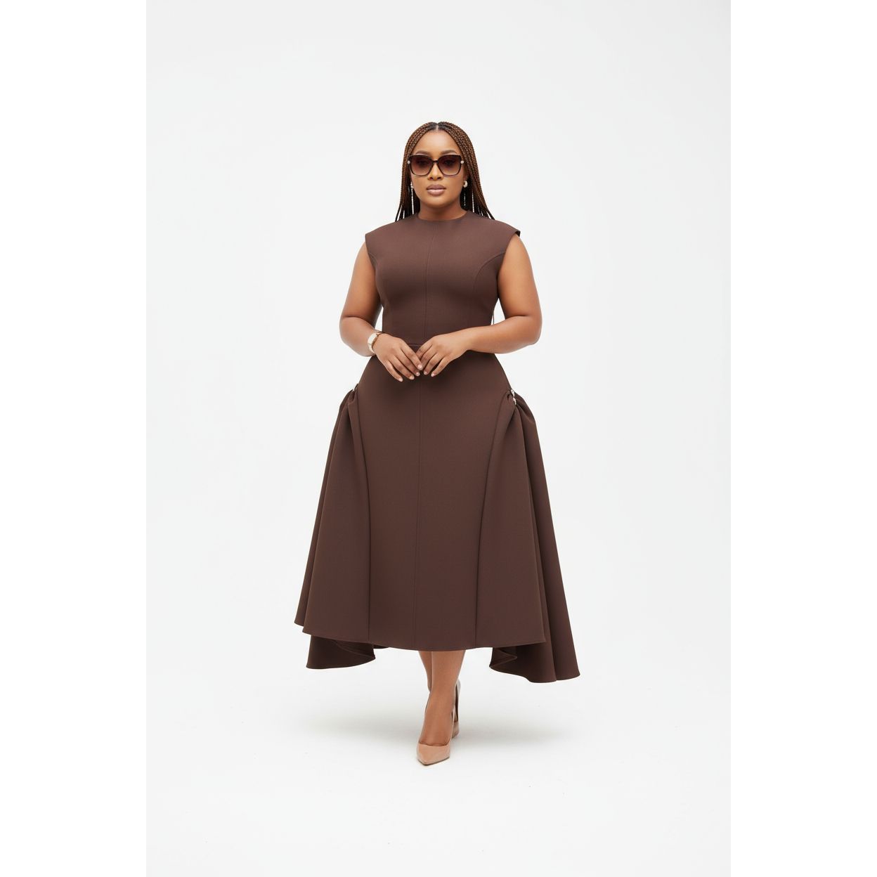 High Collar Sleeveless A-line Pleated Robe Maxi Dress