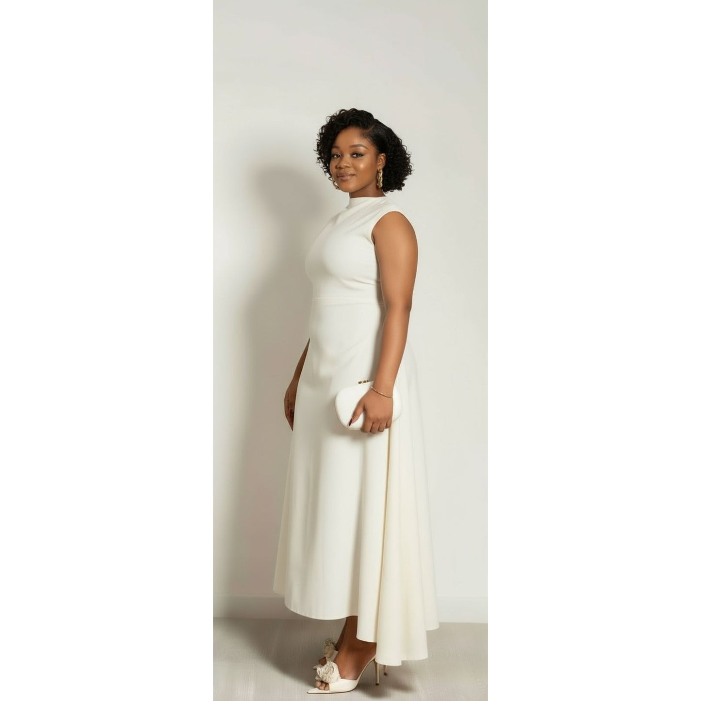 High Collar Sleeveless A-line Pleated Robe Maxi Dress