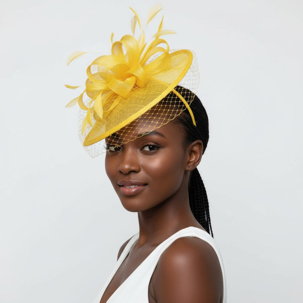Elegant Faux Feather Party Hat with Floral Accents