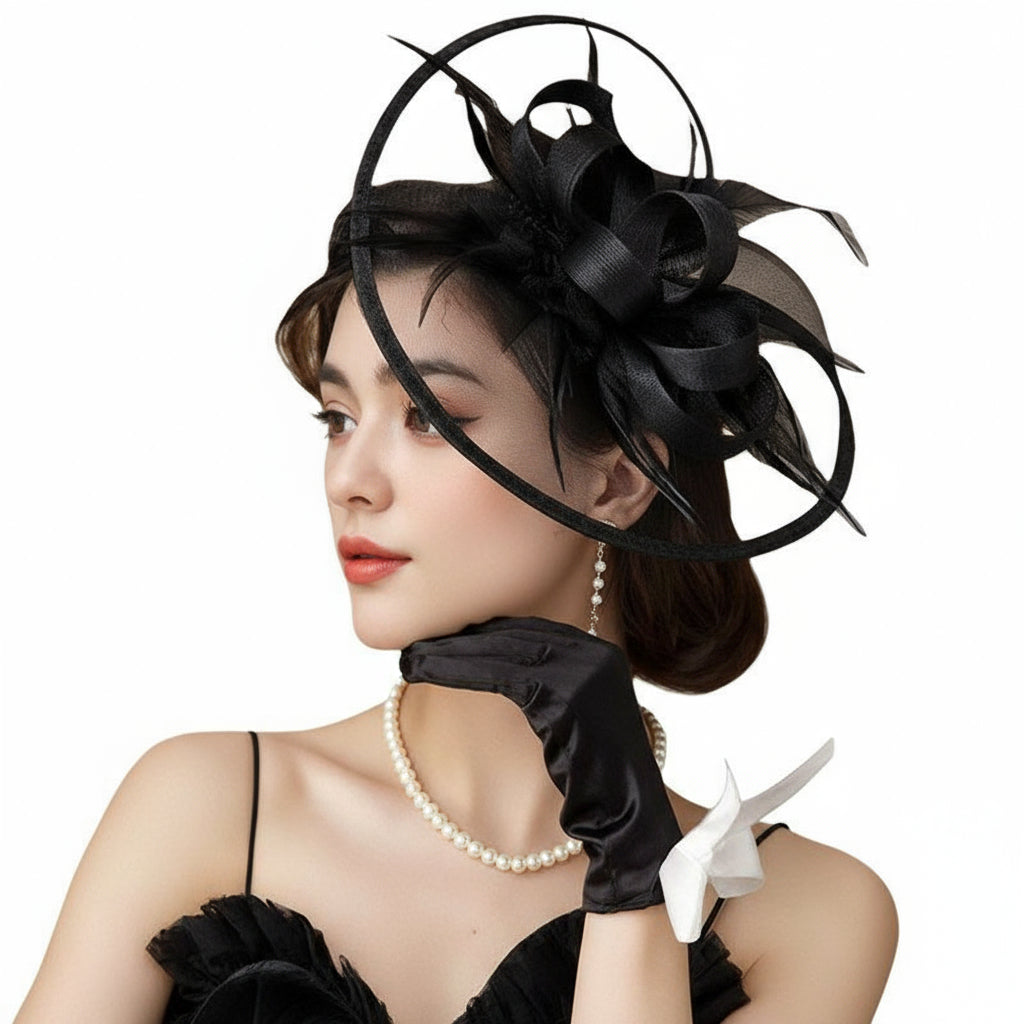 Elegant Faux Feather Party Hat with Floral Accents