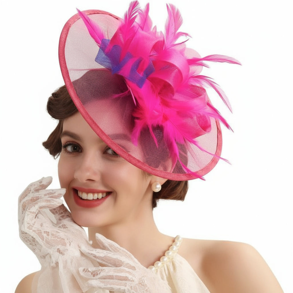 Elegant Faux Feather Party Hat with Floral Accents