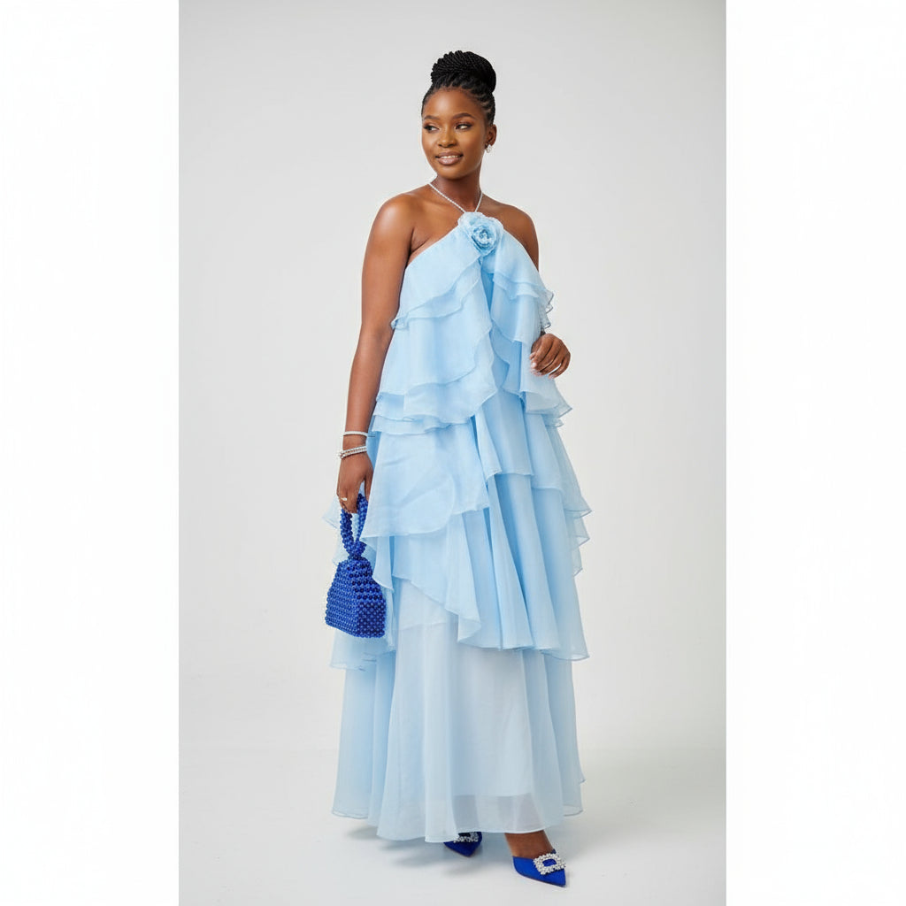 Halter Neck Multi Layers Maxi Dress