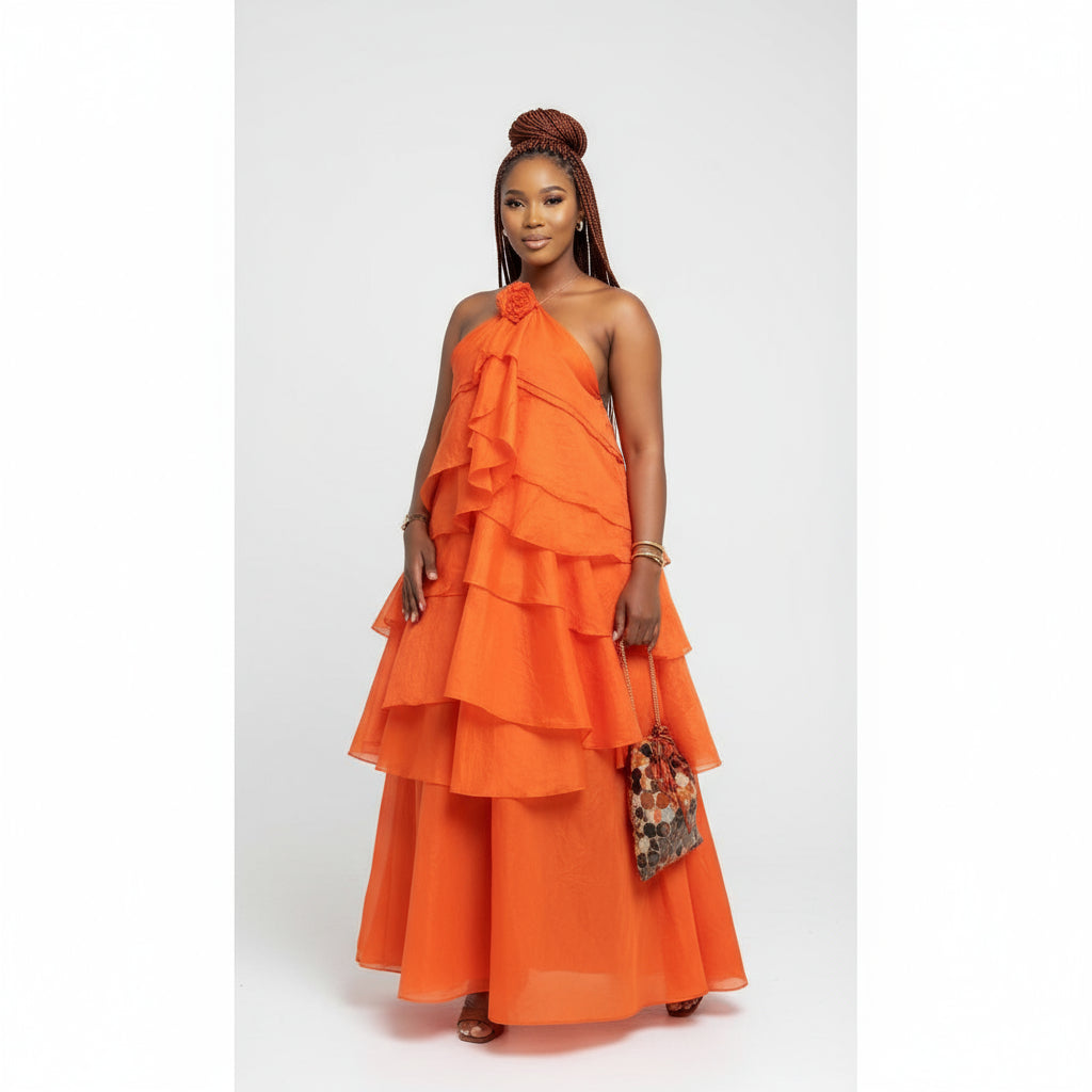 Halter Neck Multi Layers Maxi Dress