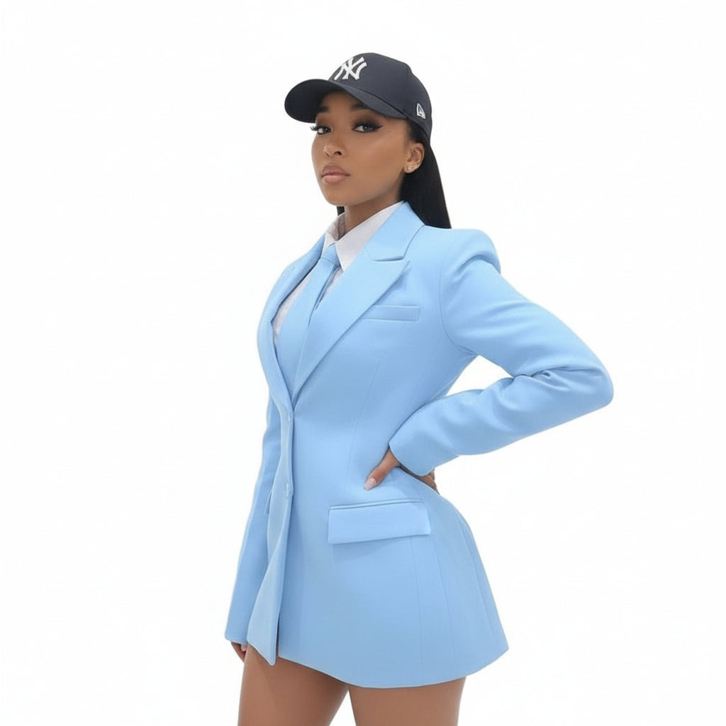 Plain Color Double-Breasted Blazer Mini Dress