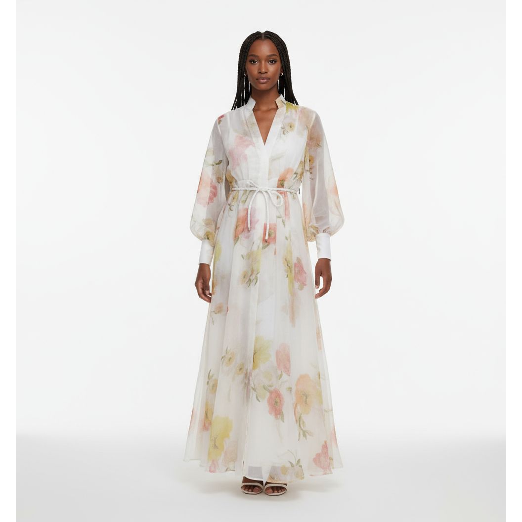 Floral Print  Tranquility Linen-Silk Shacket Maxi Dress
