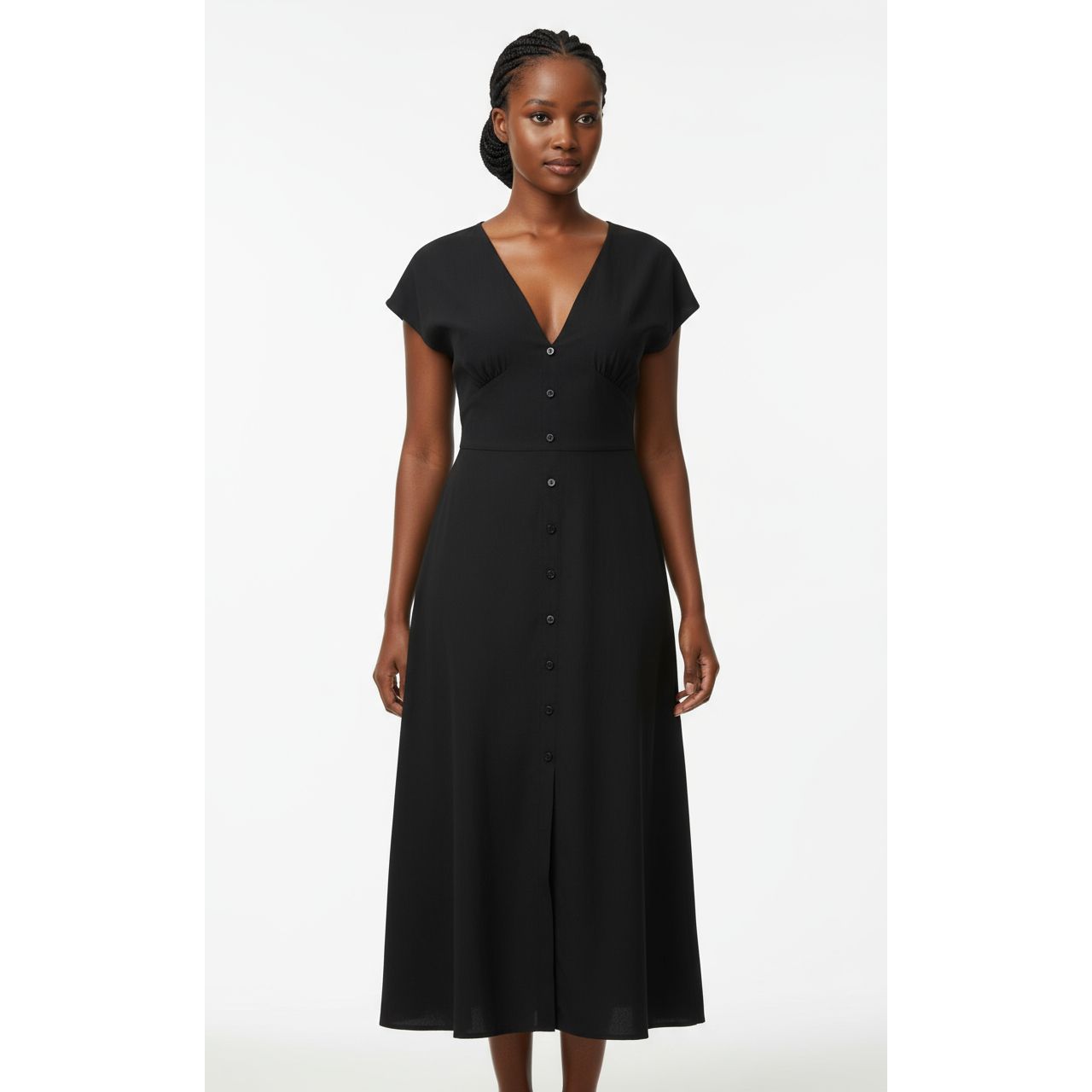 Button Down Short Sleeve V-neck Maxi Dress