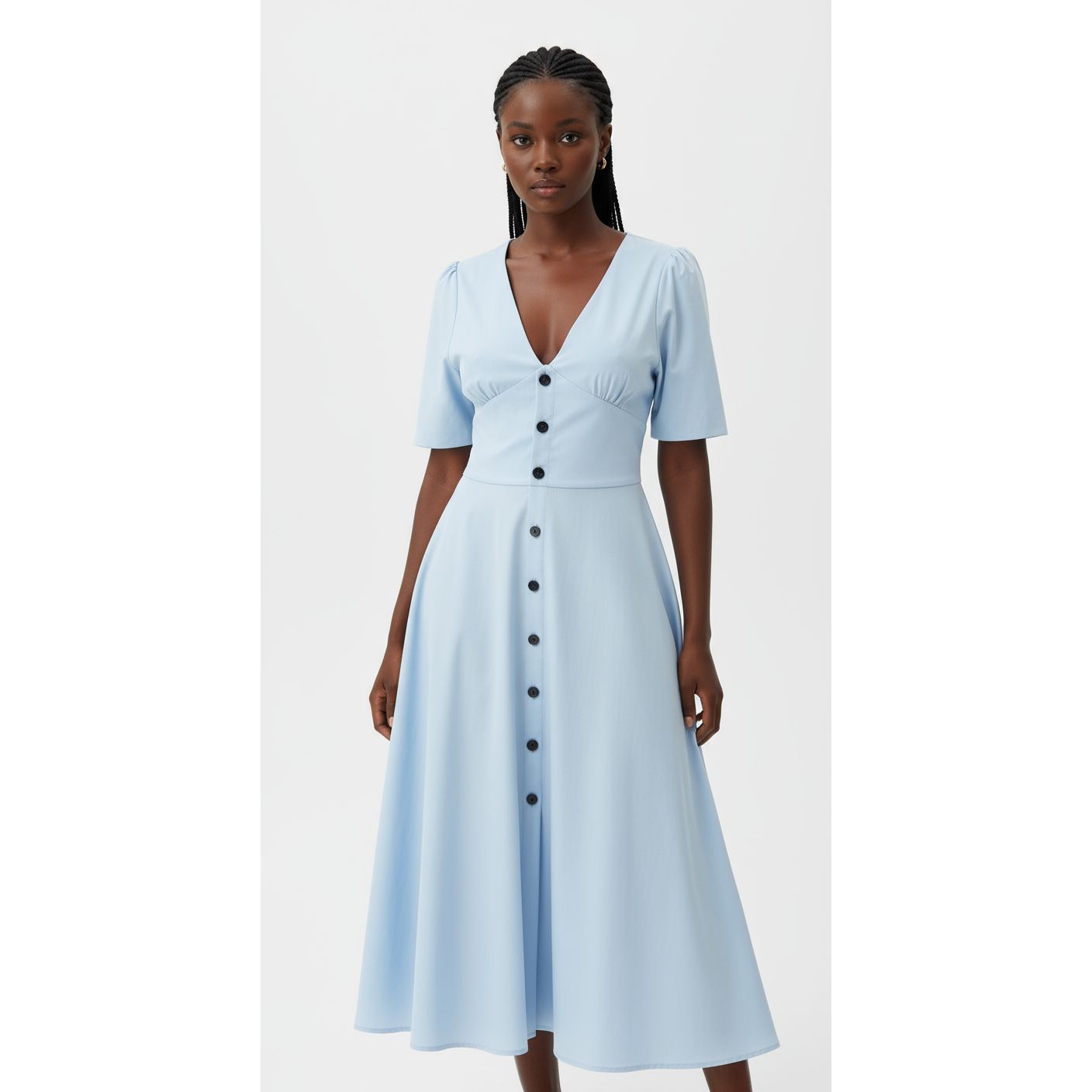 Button Down Short Sleeve V-neck Maxi Dress