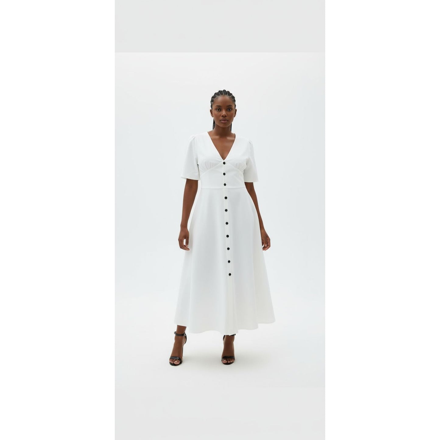 Button Down Short Sleeve V-neck Maxi Dress