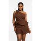 One-shoulder Peplum Top and Shorts Set