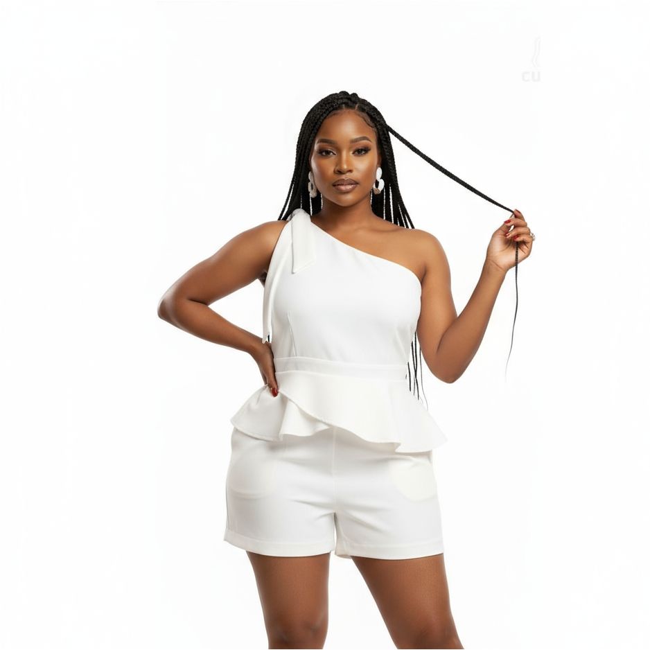 One-shoulder Peplum Top and Shorts Set