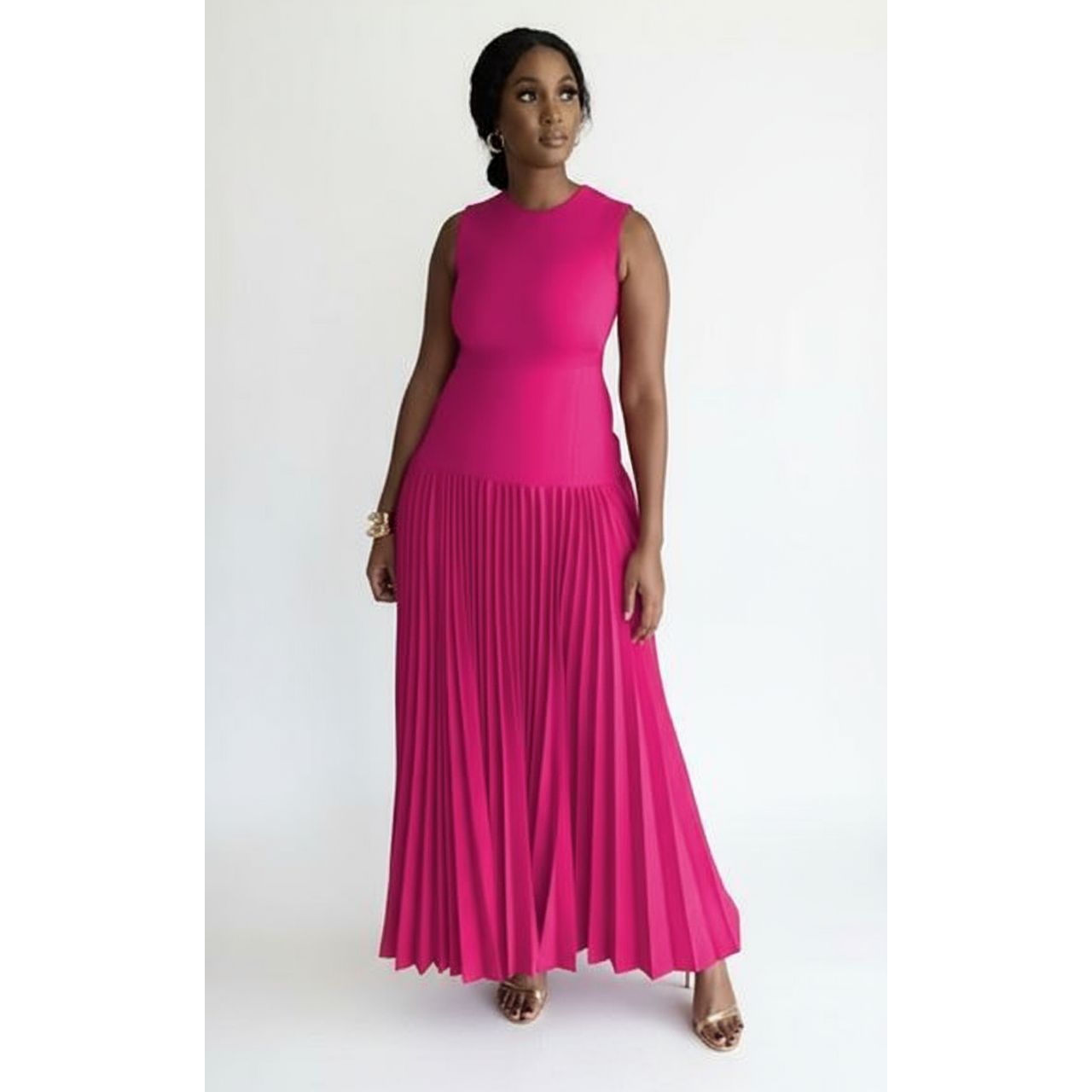 Plus Size Sleeveless Pleated Newly Maxi Dress
