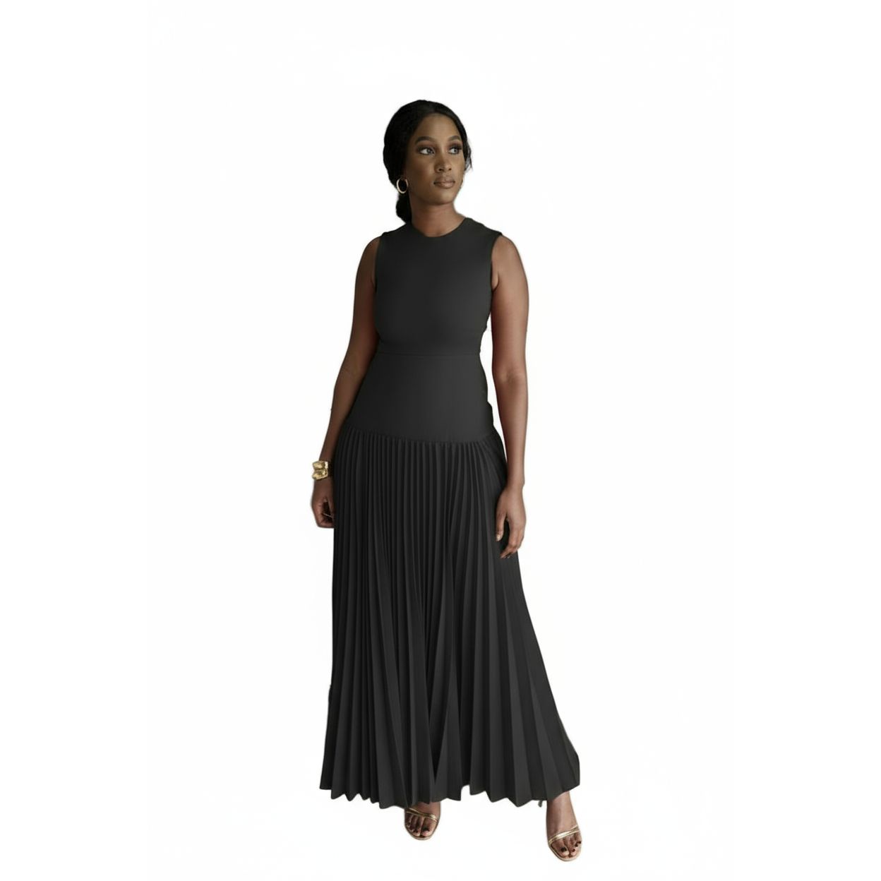 Plus Size Sleeveless Pleated Newly Maxi Dress