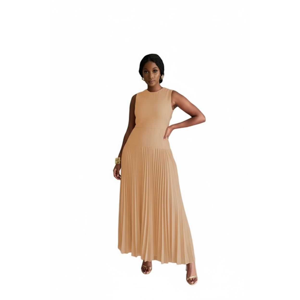 Plus Size Sleeveless Pleated Newly Maxi Dress