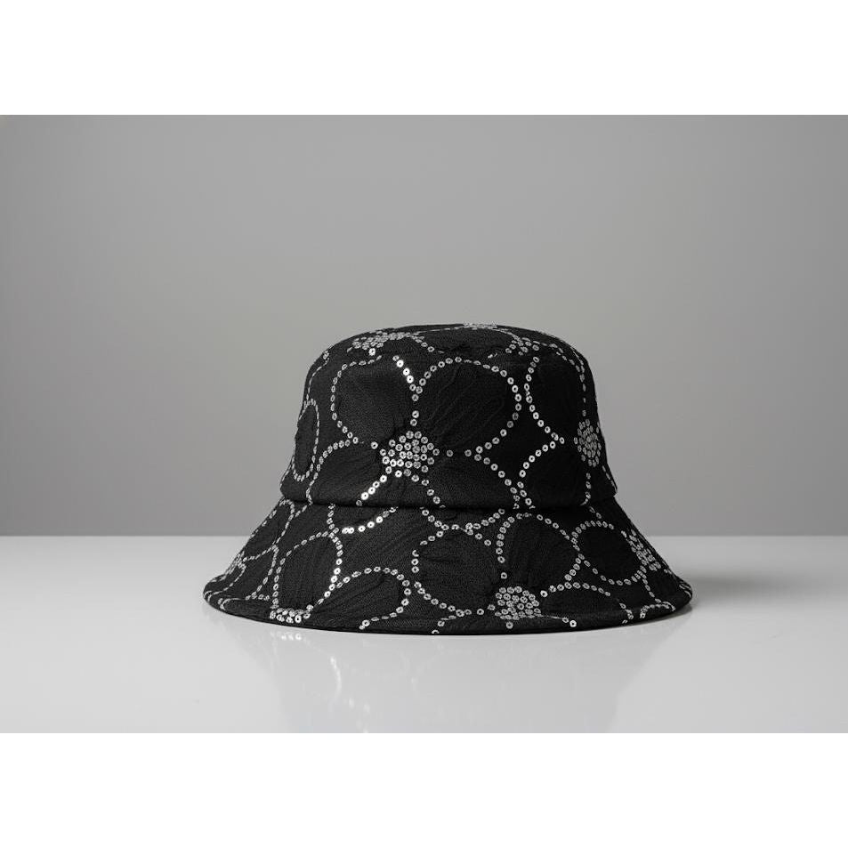 Bucket Hat with Mesh Flower Wide Brim Shiny Sequin Sun