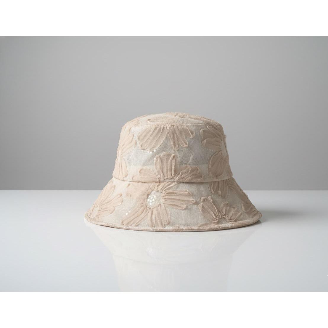 Bucket Hat with Mesh Flower Wide Brim Shiny Sequin Sun