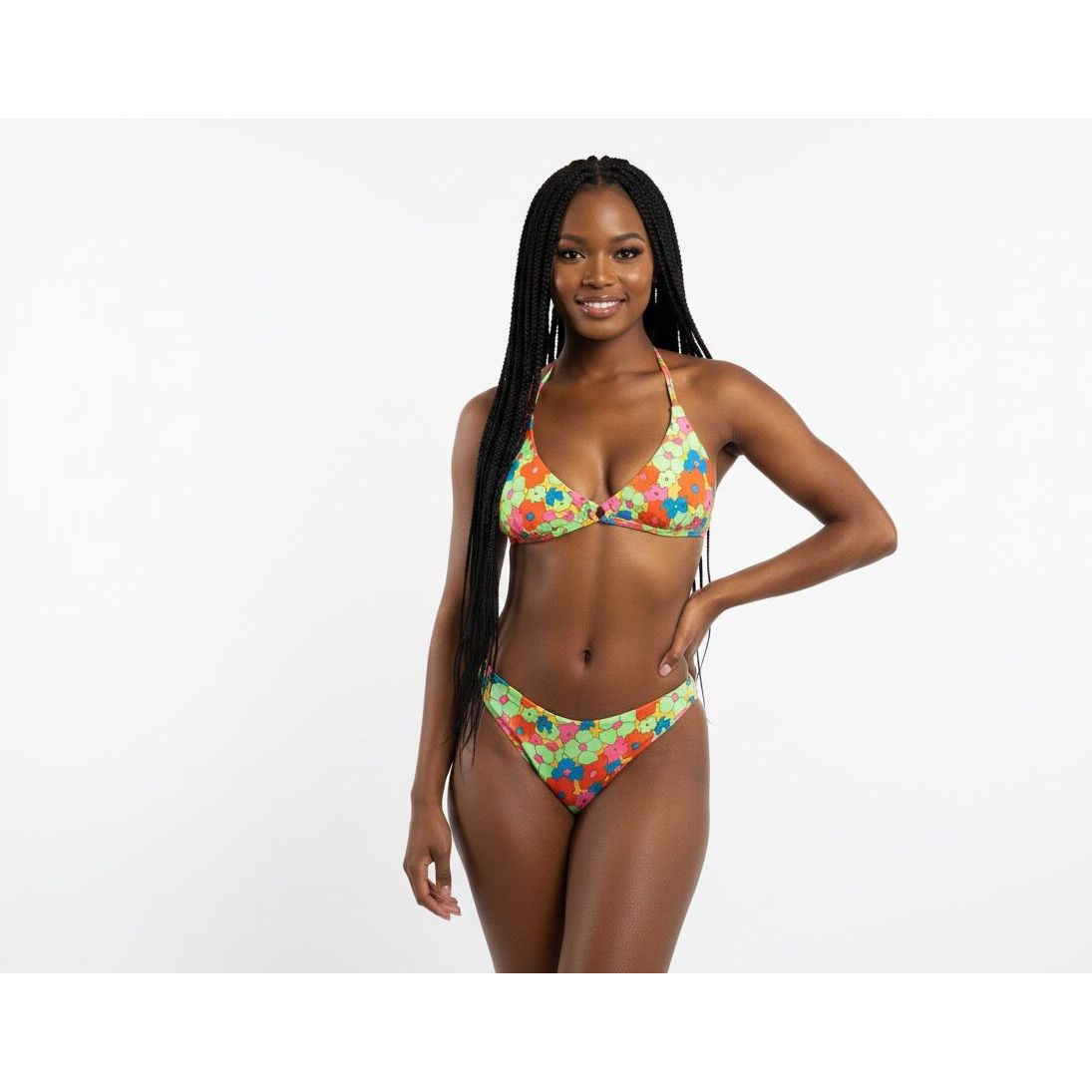 Kamoni Floral Print O-ring Back Tie High Leg Cut Low Rise Cheeky Bikini