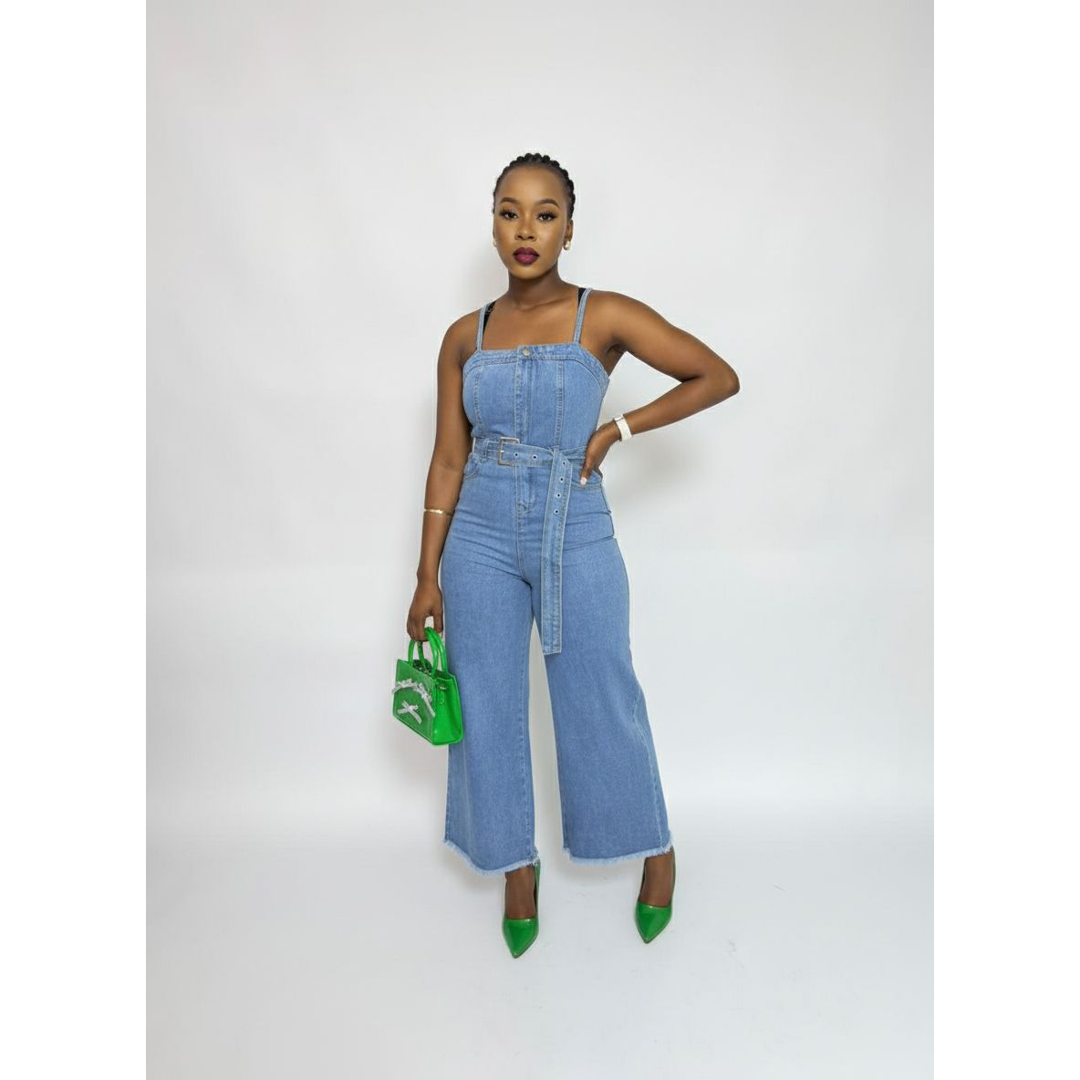 Cropped Sleeveless Denim Jumpsuit