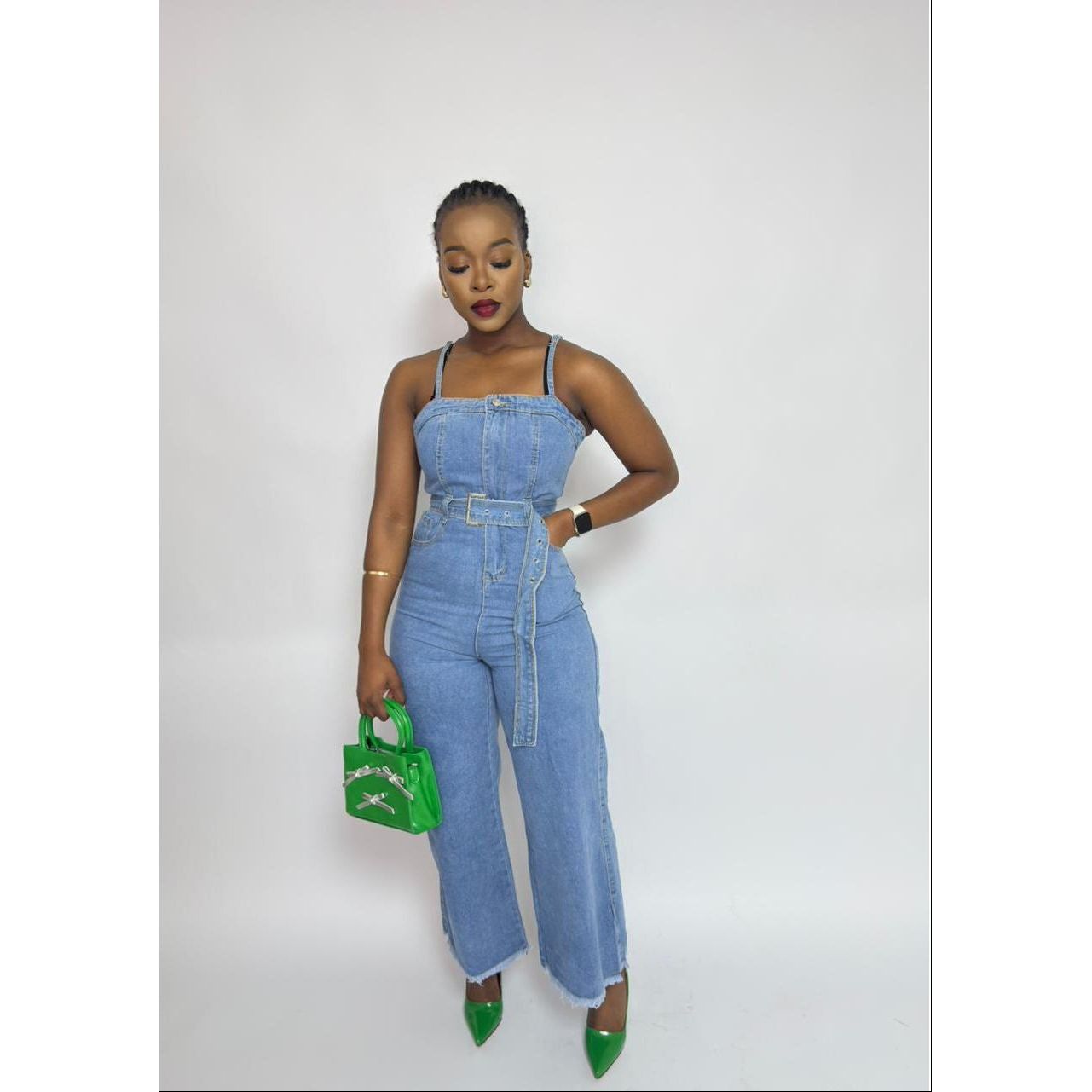 Cropped Sleeveless Denim Jumpsuit