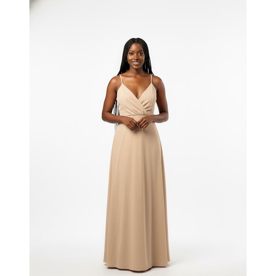 Satin Long Prom Unique Pleat Sleeveless Dress.