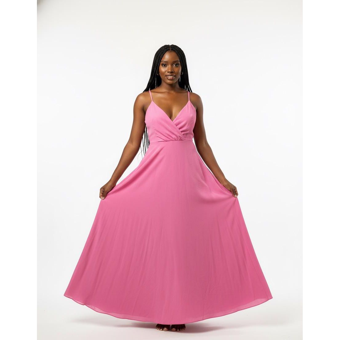 Satin Long Prom Unique Pleat Sleeveless Dress.