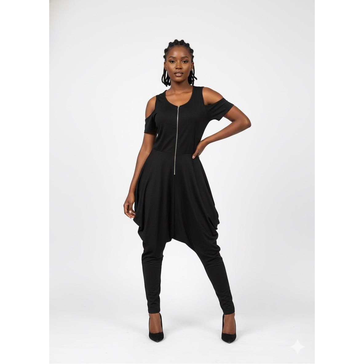 Plus Size Off-Shoulder Long Sleeve Wide-Leg Jumpsuit