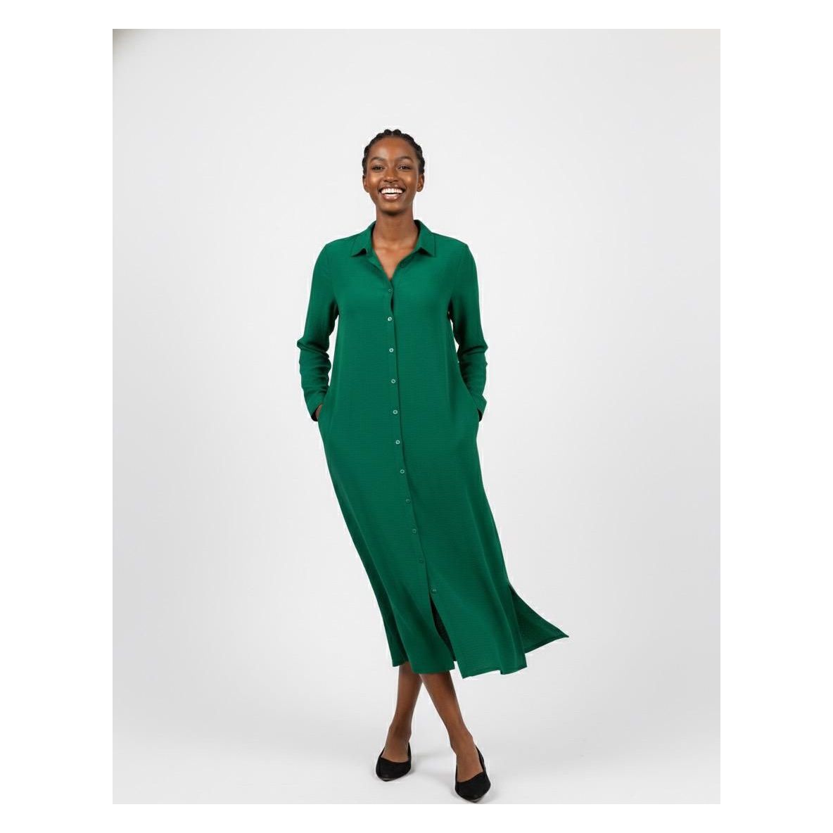 Button Detailed Linen Shirt Dress