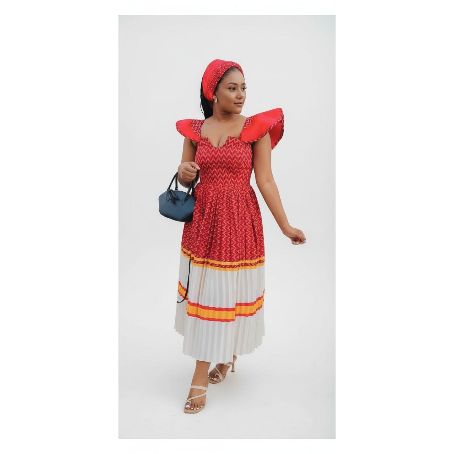 Sleeveless Flare Sepedi Ankara Traditional Midi Dress