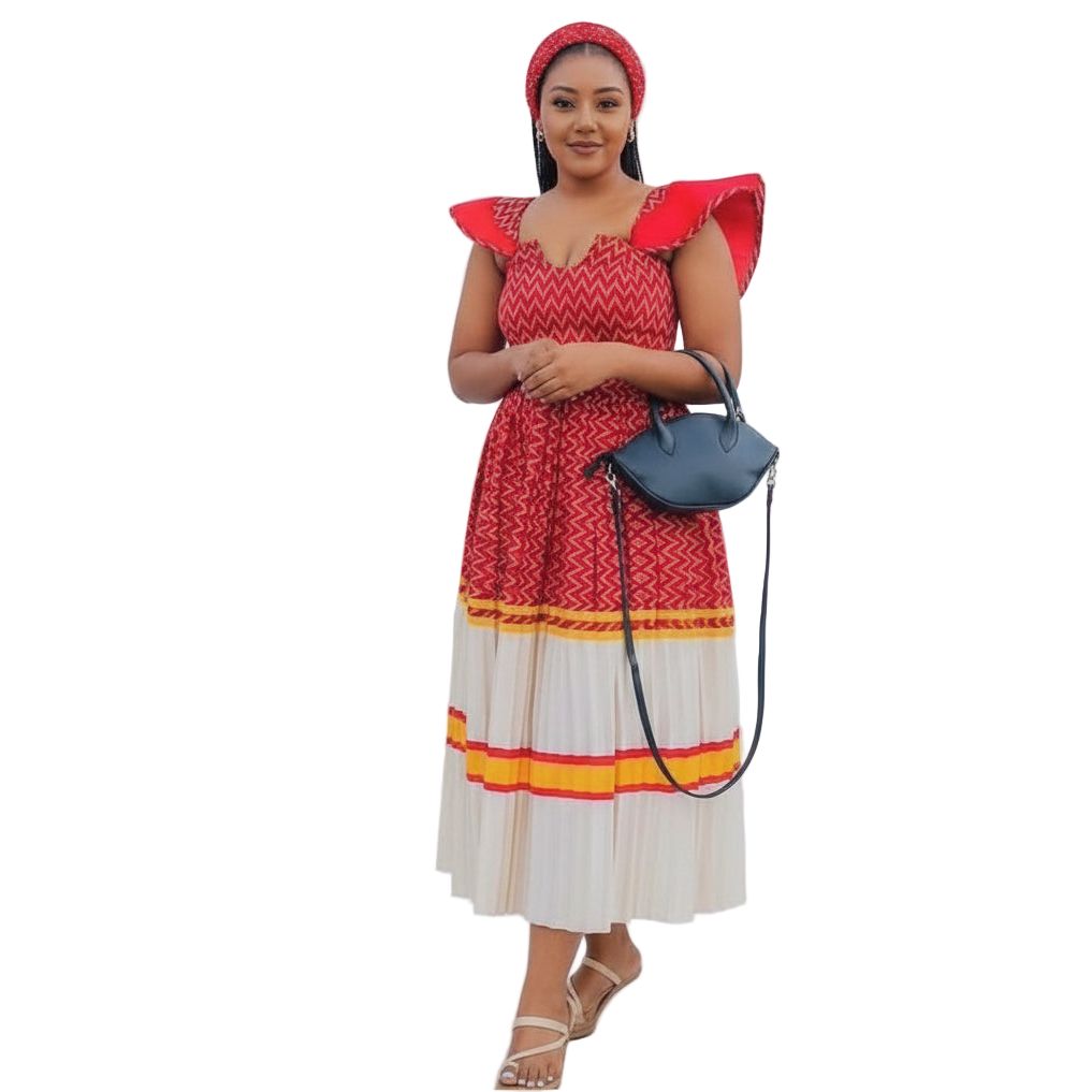 Sleeveless Flare Sepedi Ankara Traditional Midi Dress