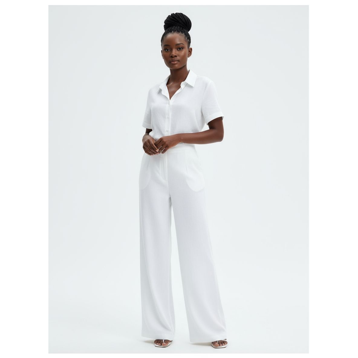 Turn-Down-Collar Shirts Loose Straight Pants Suits 2 Piece Sets