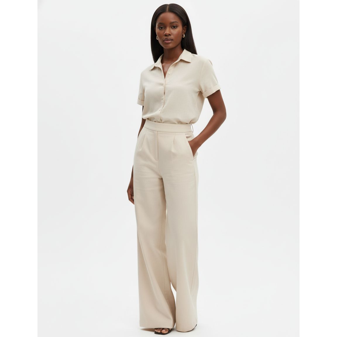 Turn-Down-Collar Shirts Loose Straight Pants Suits 2 Piece Sets