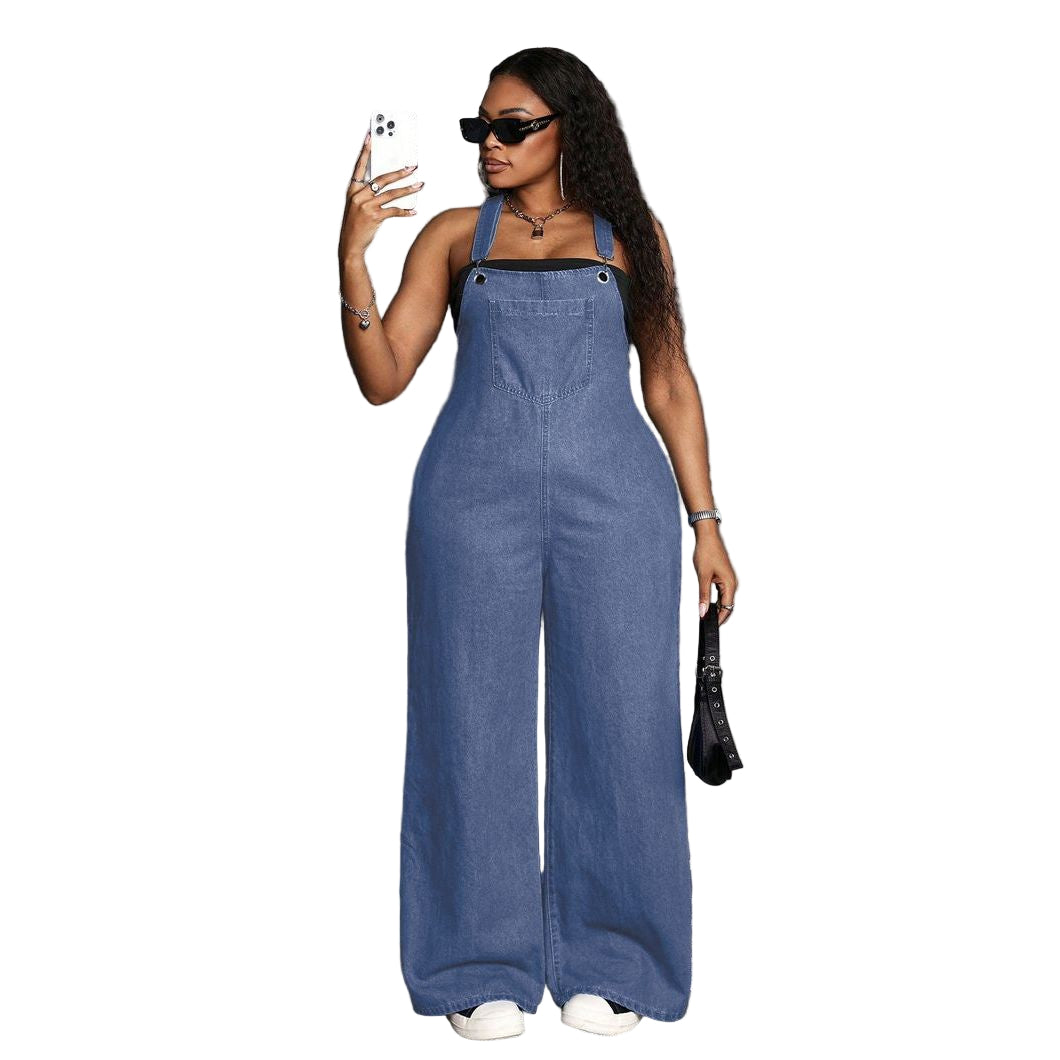 Plus Size Denim Jumpsuit Sexy Slim-Fit Bib Overall